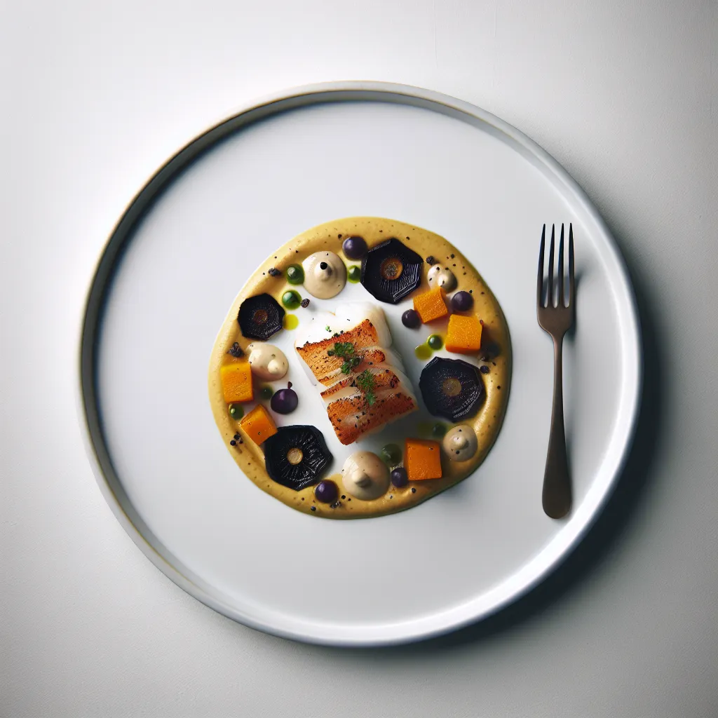 Autumnal Cod with Black Garlic and Sunchoke Puree