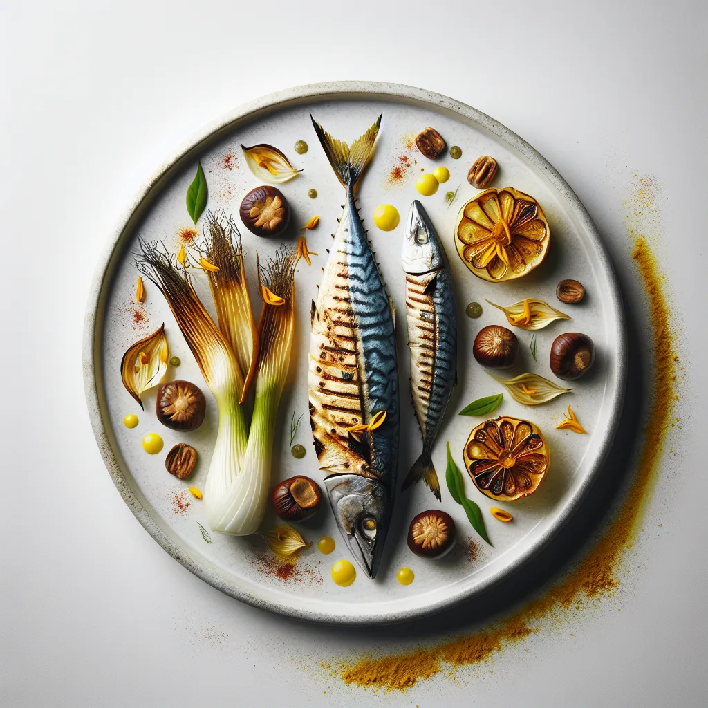 Autumnal Grilled Mackerel with Saffron-Infused Fennel and Roasted Chestnuts