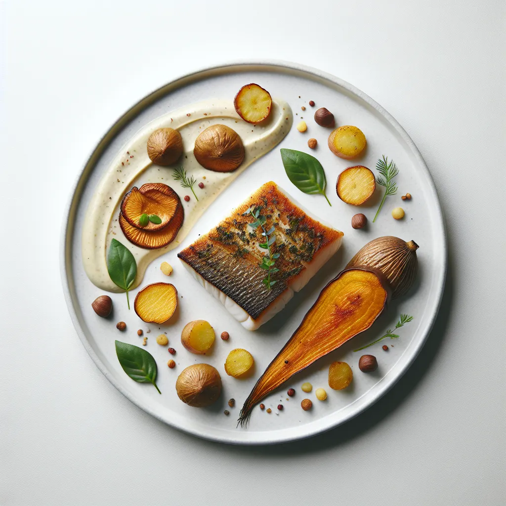 Autumnal Herb-Crusted Halibut with Roasted Parsnip and Chestnut Puree