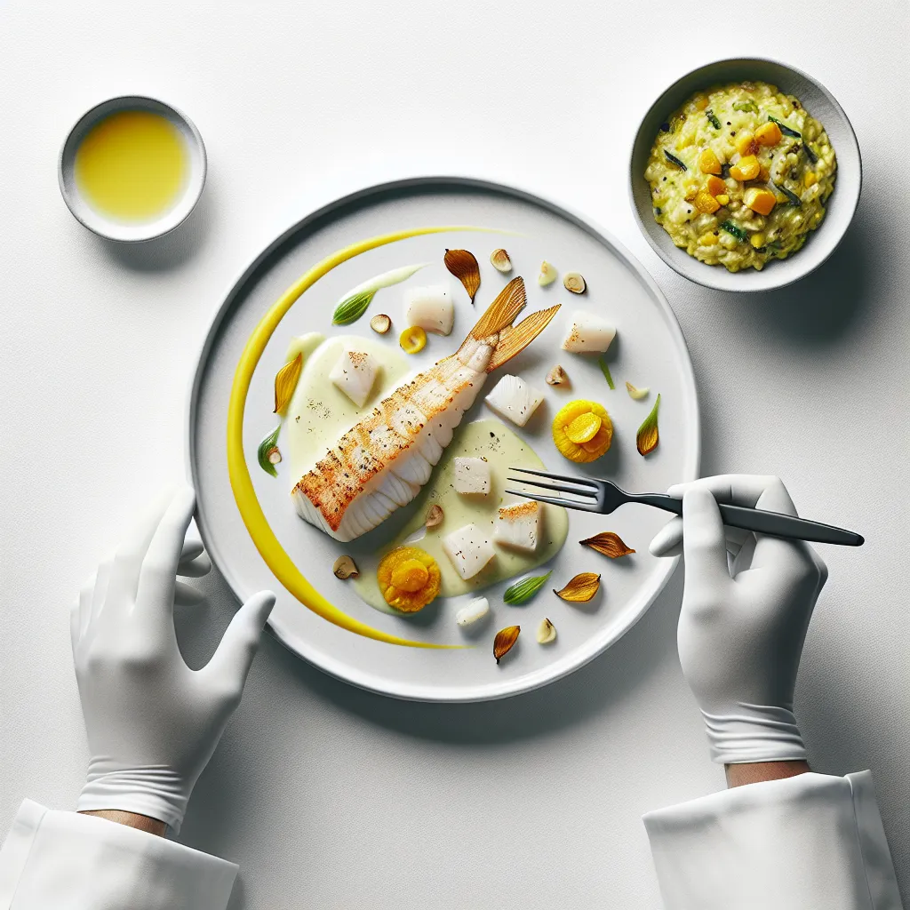 Autumnal Poached Monkfish with Saffron-Infused Leek and Chestnut Risotto