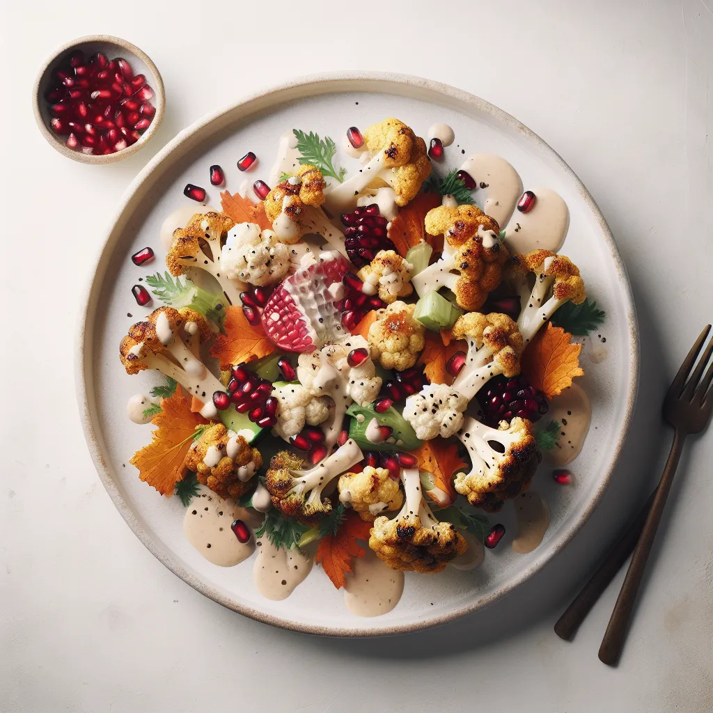 Autumnal Roasted Cauliflower and Pomegranate Salad with Tahini Dressing