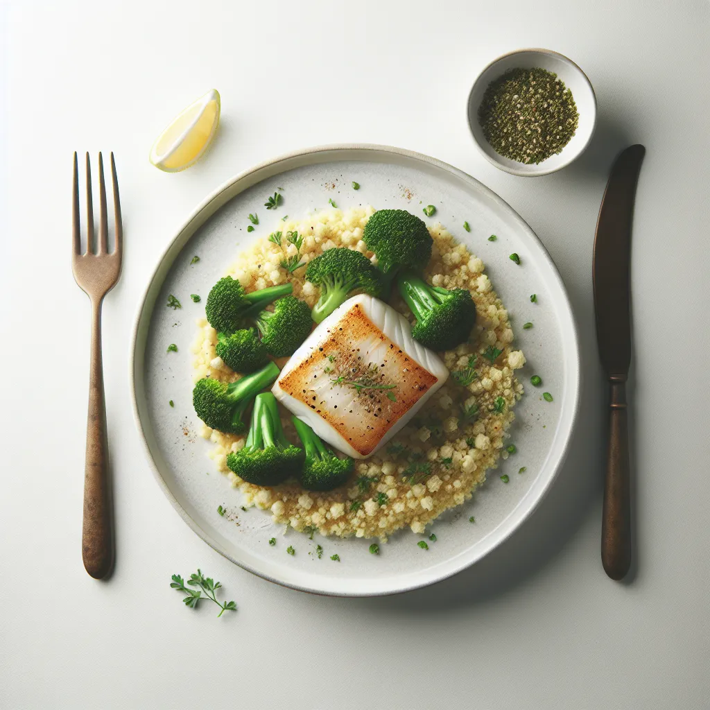 Baked Cod with Herbed Couscous and Steamed Broccoli