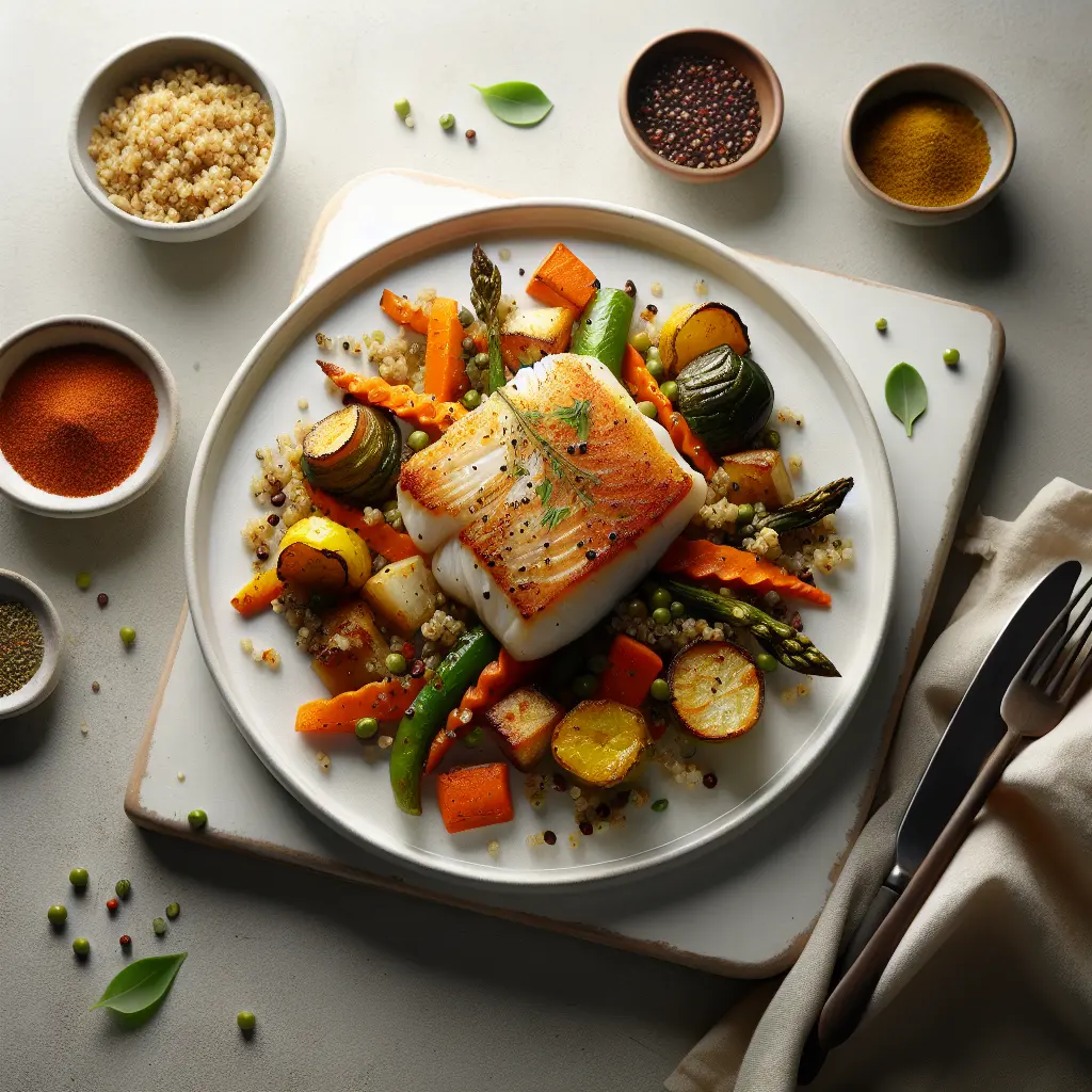 Baked Cod with Autumn Vegetables and Quinoa