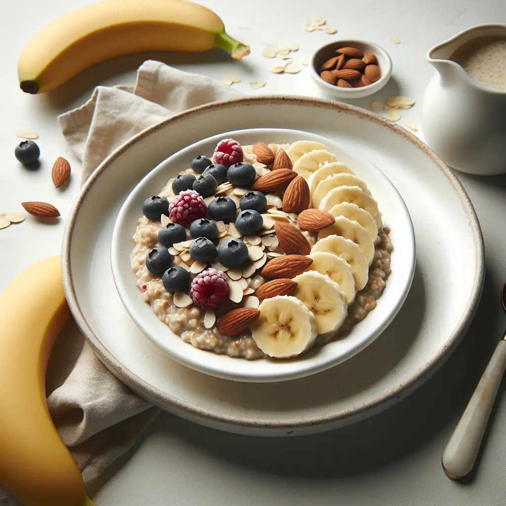 Banana Oatmeal with Almonds and Berries
