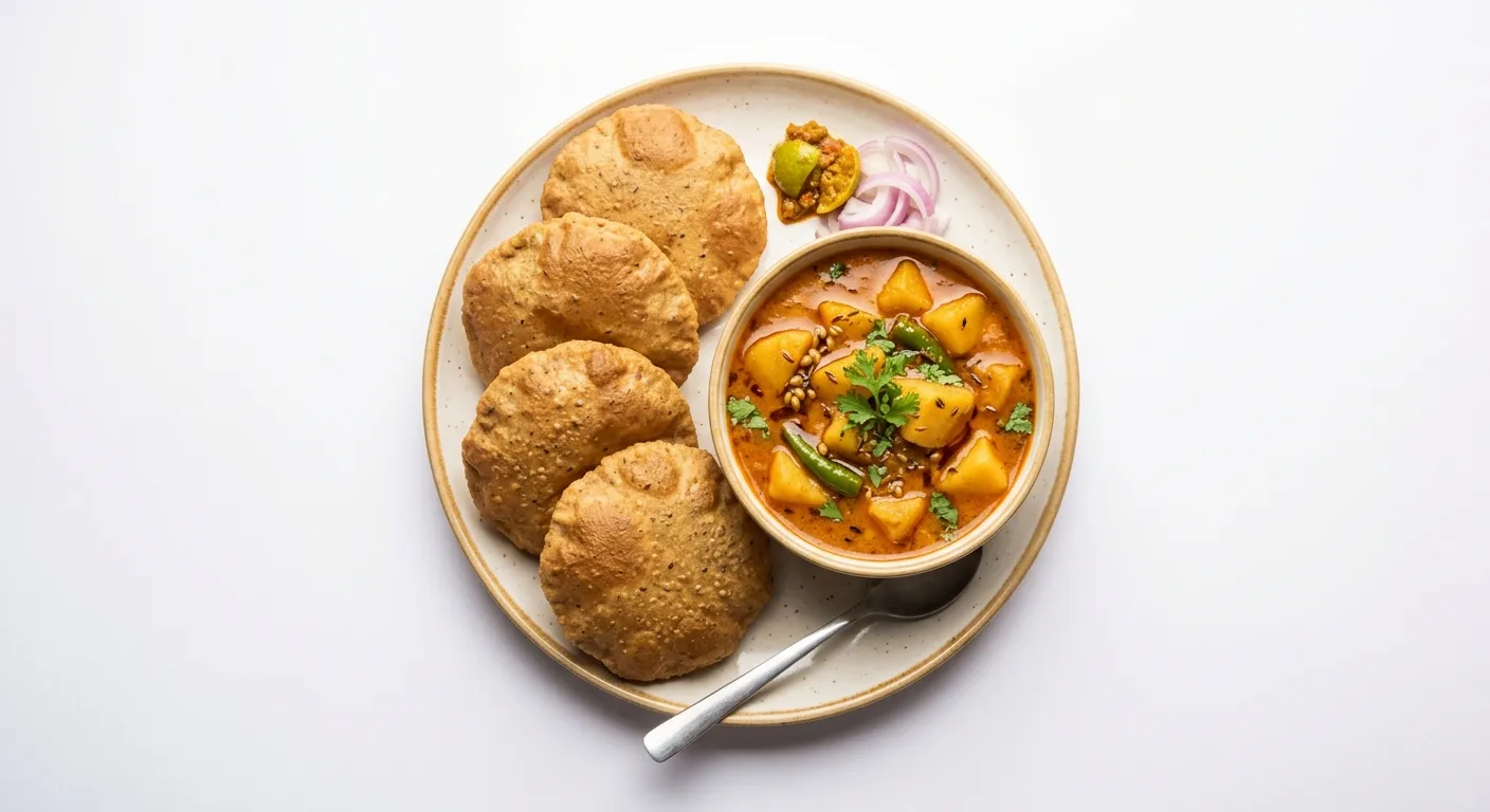 Bedmi Puri with Spicy Potato Curry