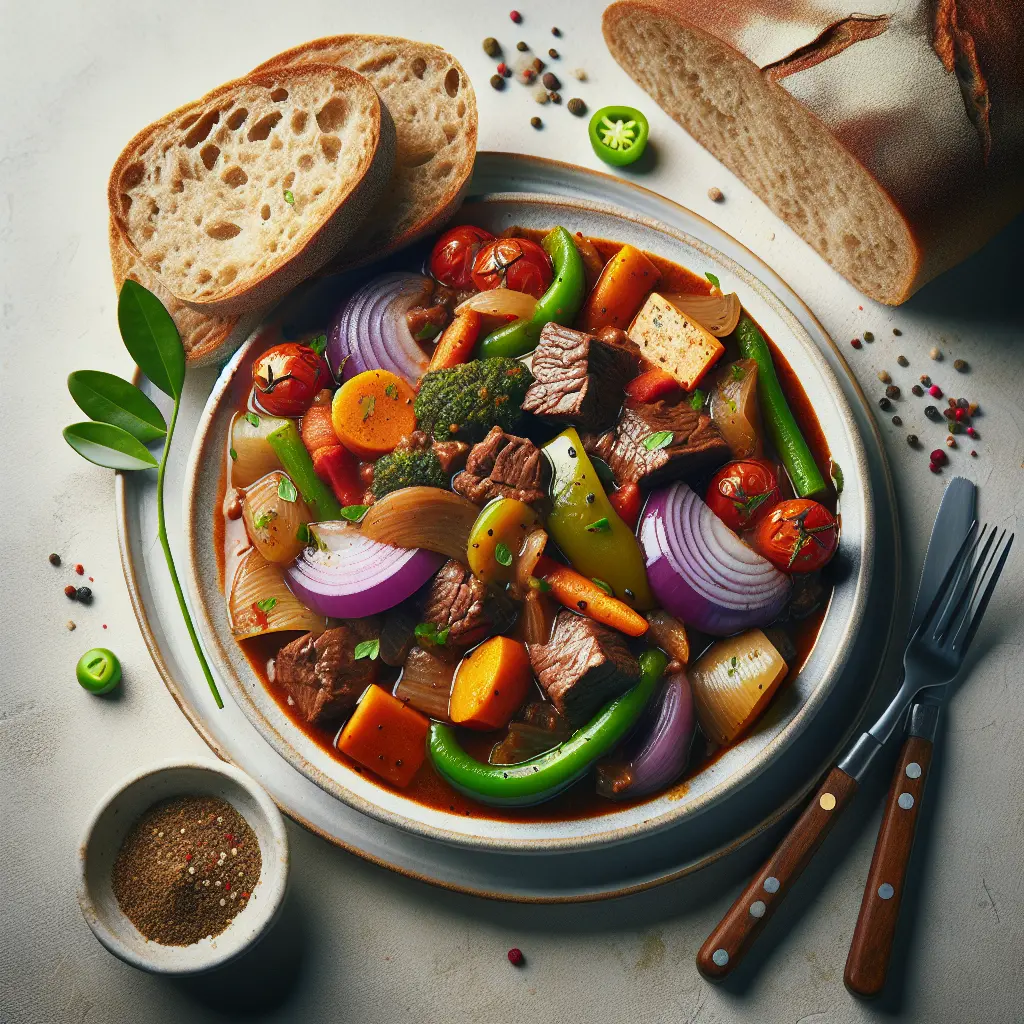 Hearty Beef and Vegetable Stew with Whole Wheat Bread