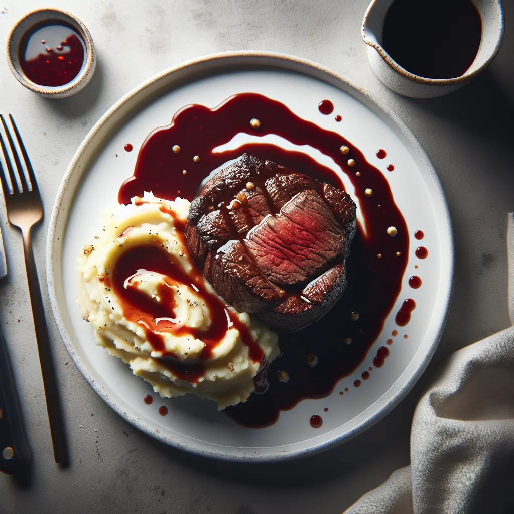 Beef Fillet with Red Wine Reduction and Garlic Mashed Potatoes