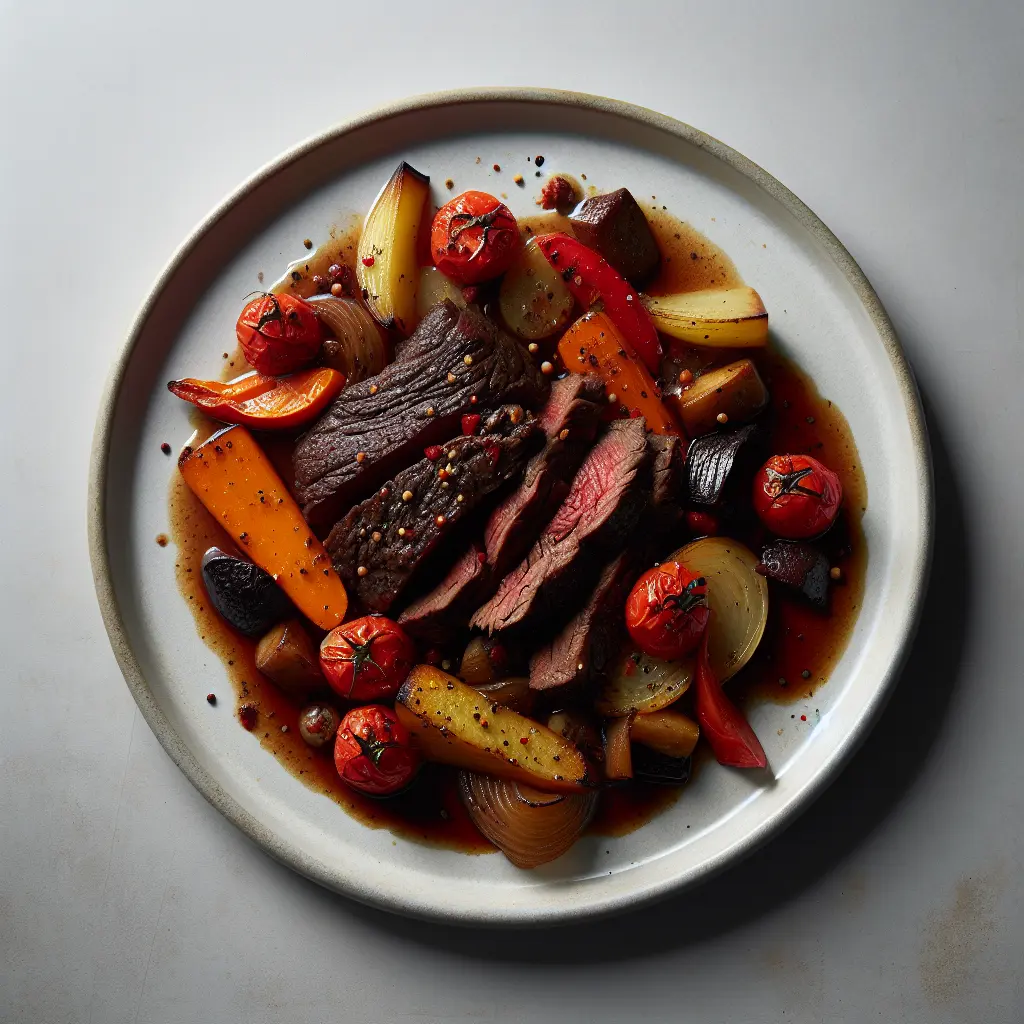 Braised Beef with Root Vegetables and Tomato Reduction