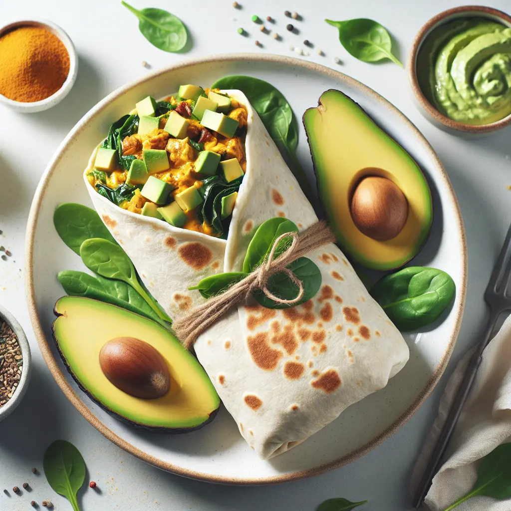 Autumn Breakfast Burrito with Avocado and Spinach