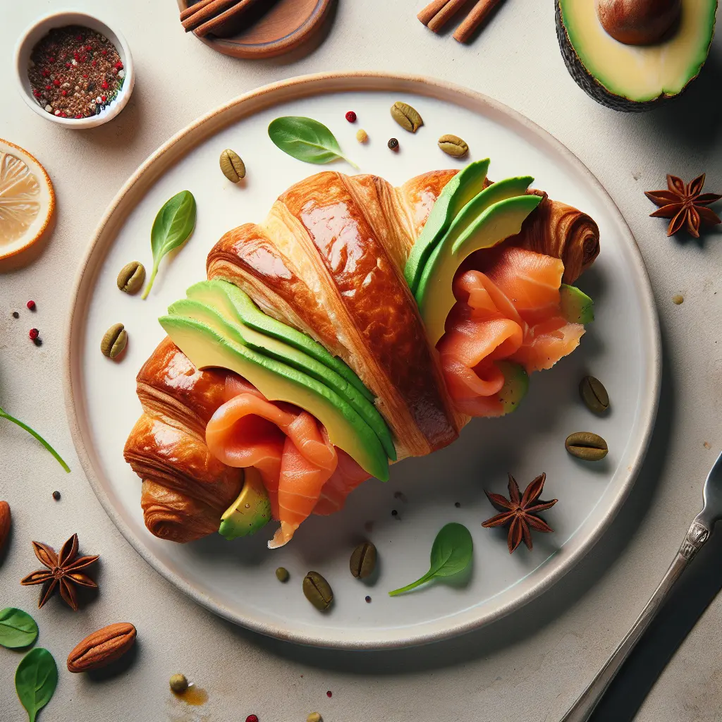 Autumn Breakfast Croissant with Smoked Salmon and Avocado