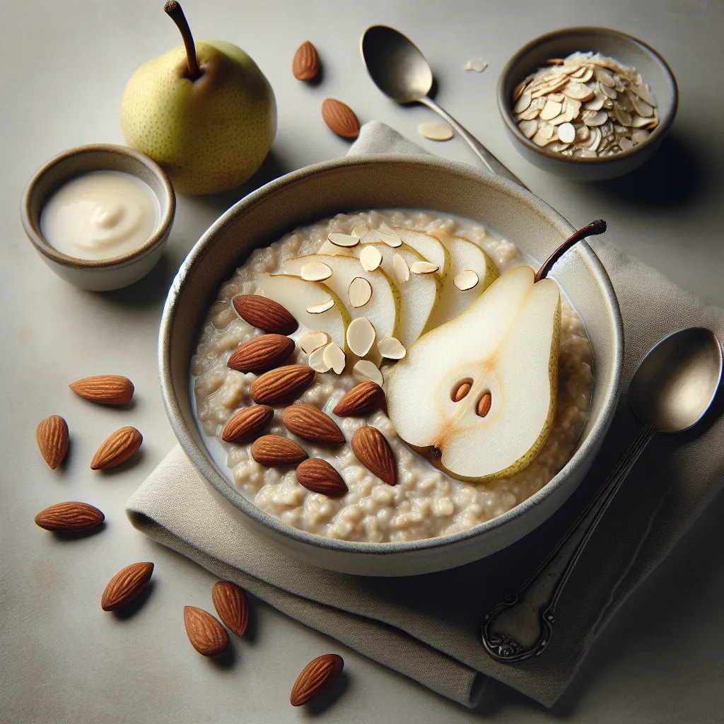 Autumn Breakfast Oatmeal with Pear and Almonds