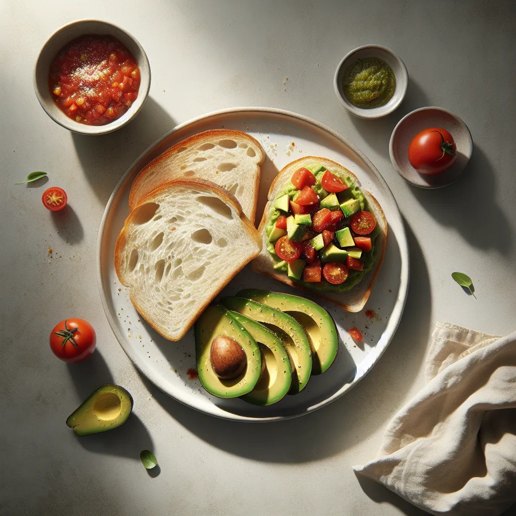 Breakfast with White Bread and Avocado Tomato Salsa