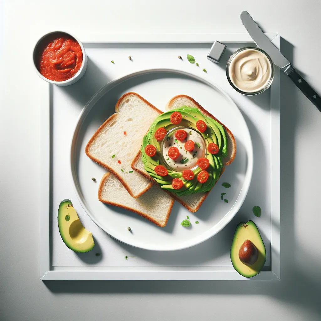 Breakfast with White Bread and Avocado Tomato Spread