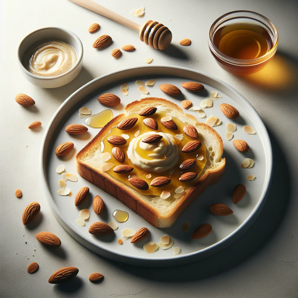 Breakfast with White Bread and Honey Almond Spread