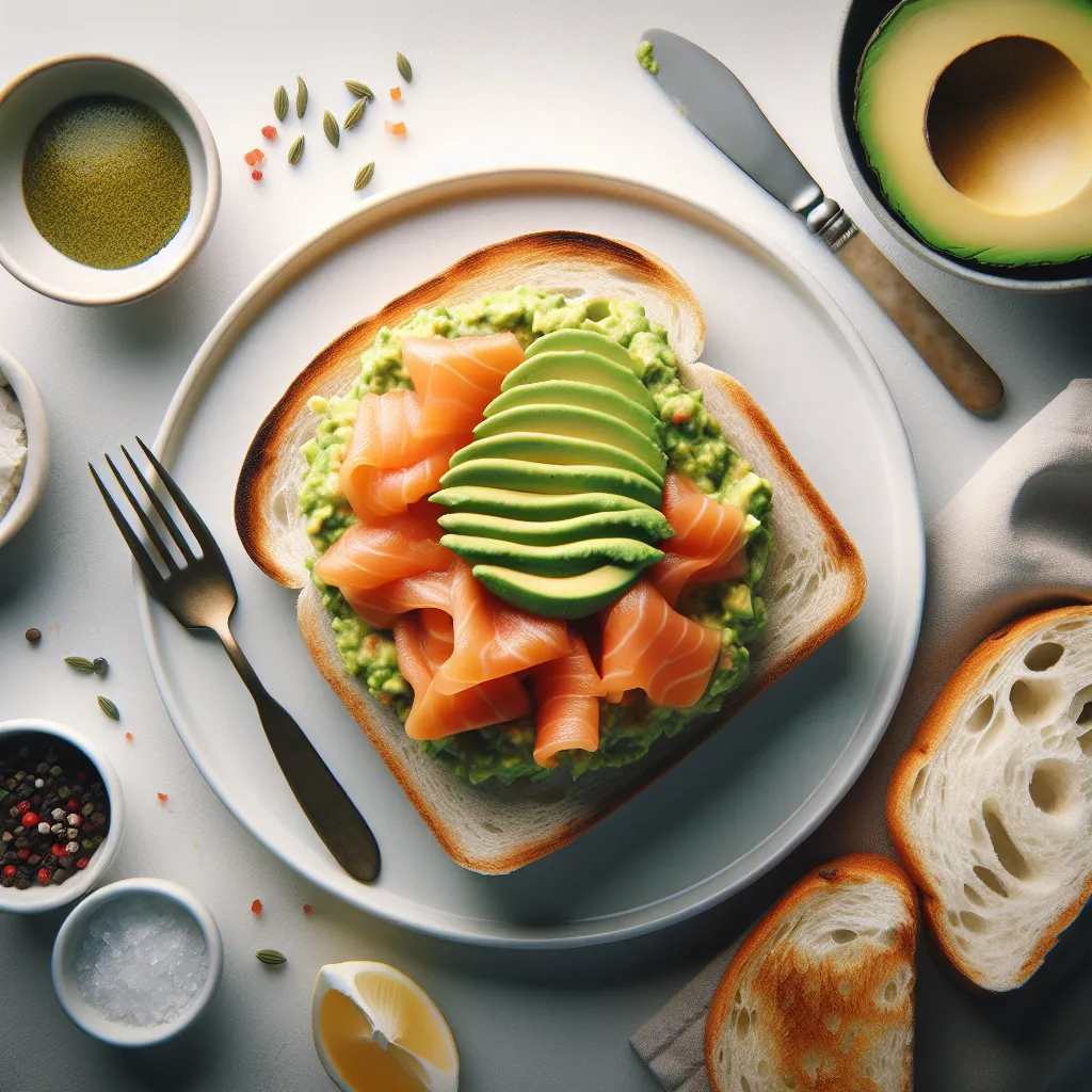 Breakfast with White Bread and Smoked Salmon Avocado Spread
