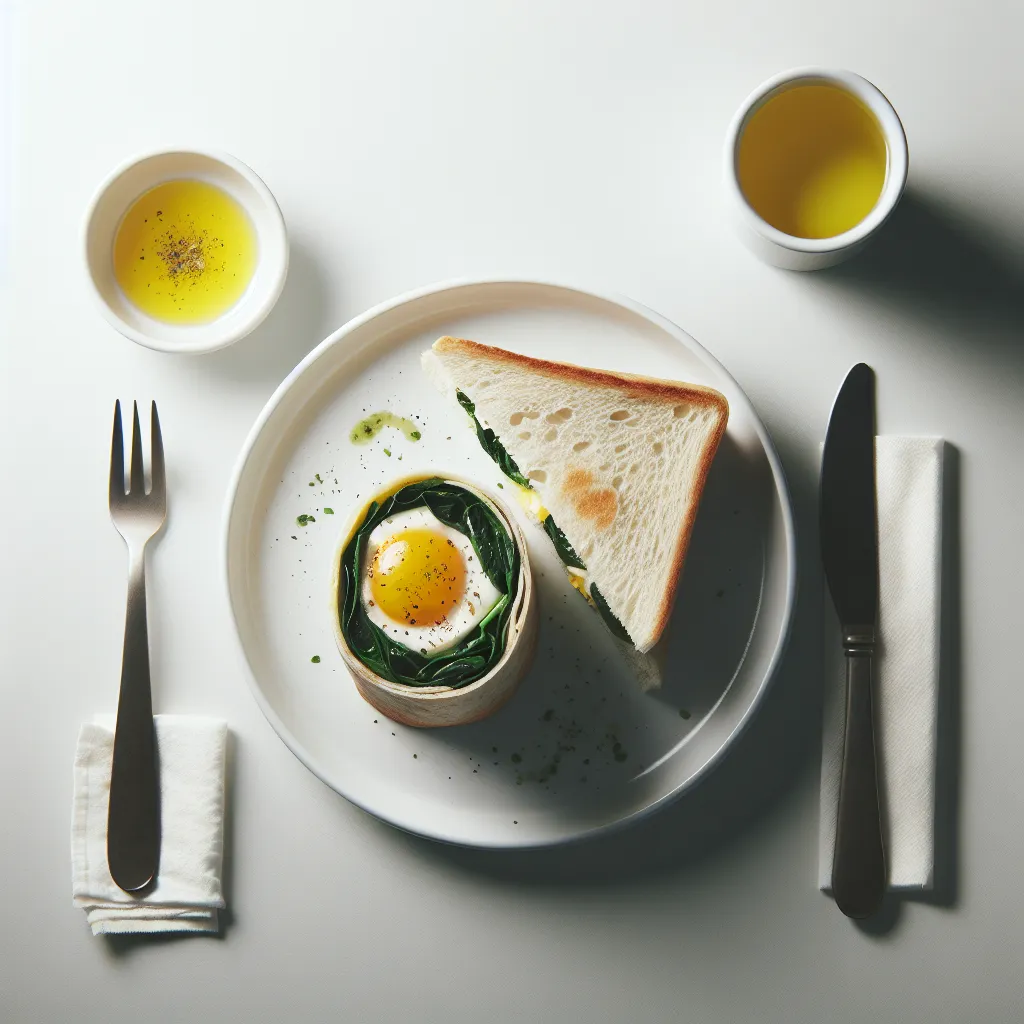 Breakfast with White Bread and Spinach Egg Wrap
