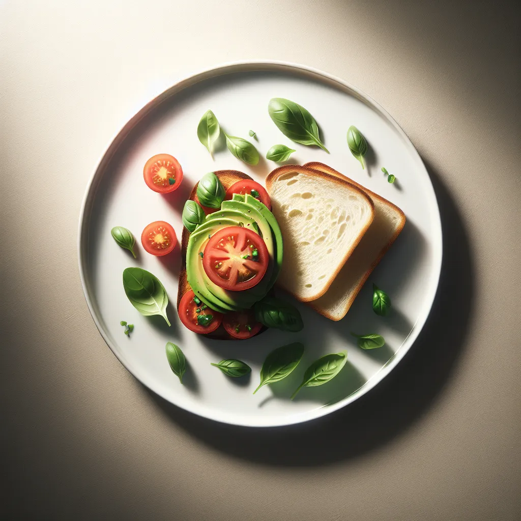 Breakfast with White Bread and Tomato Basil Avocado