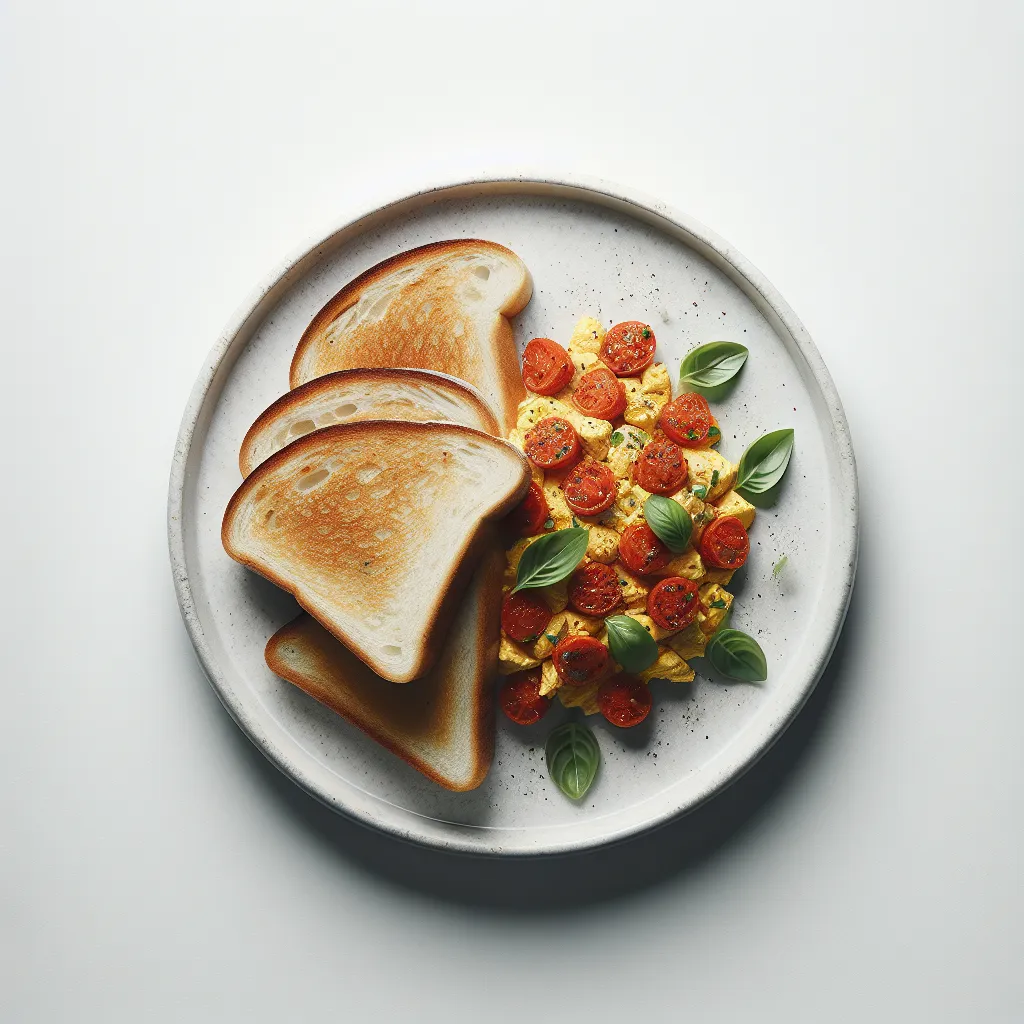 Breakfast with White Bread and Tomato Basil Scramble