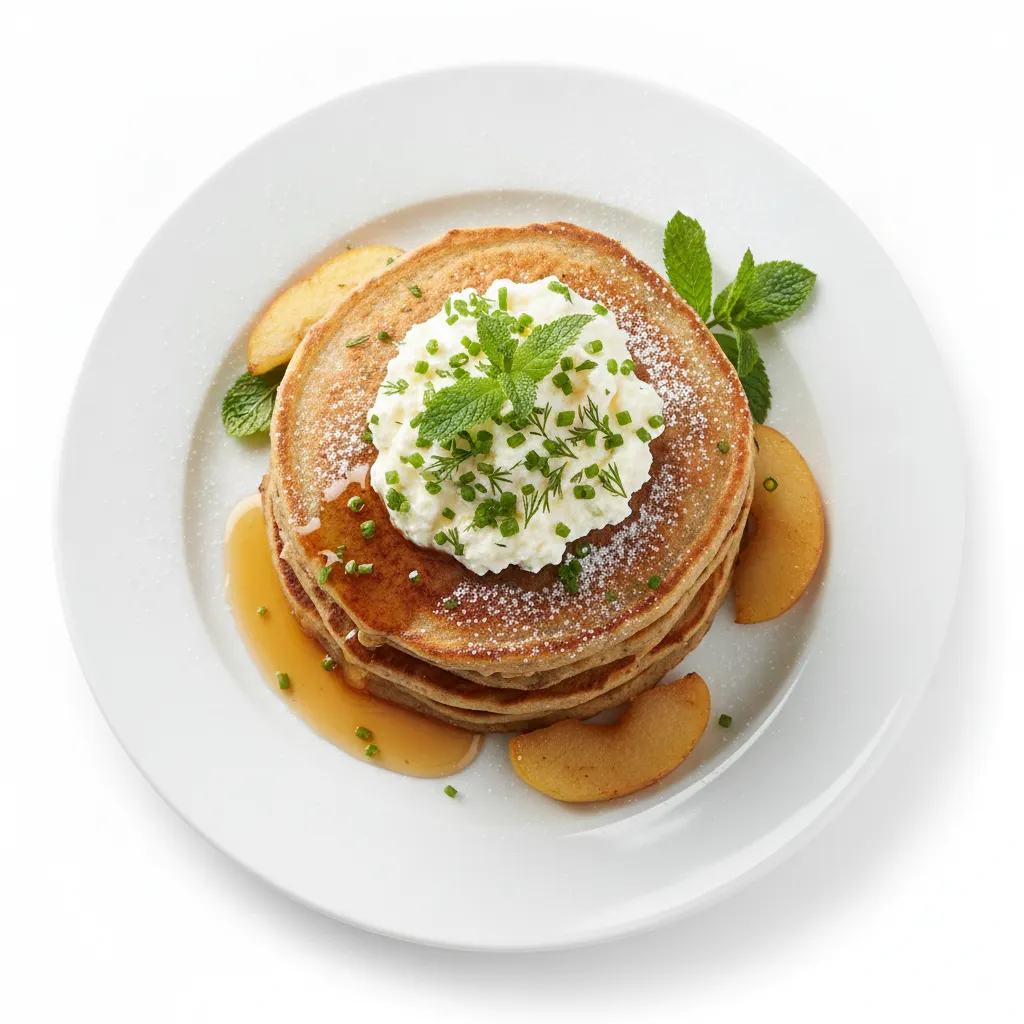 Buckwheat Apple Pancakes with Herb-Infused Ricotta