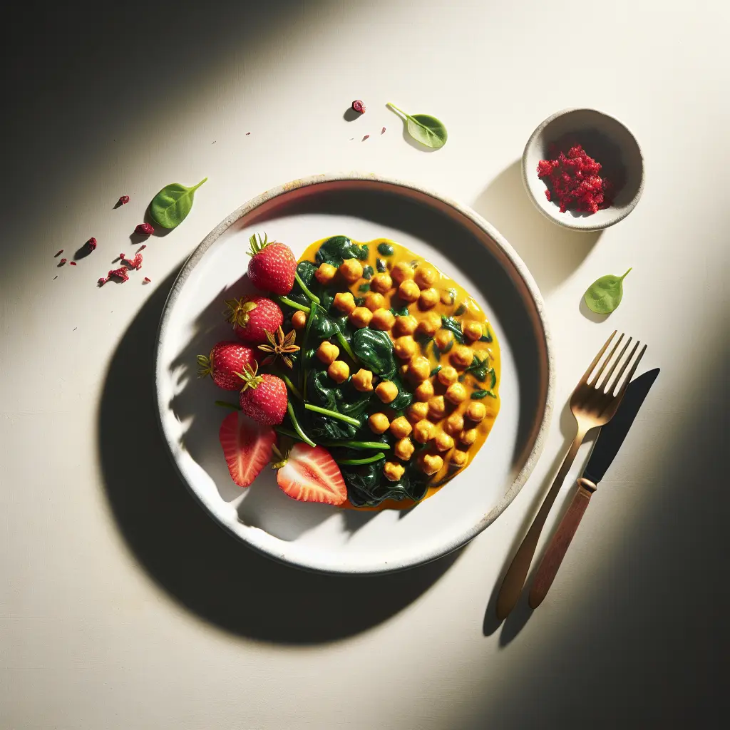 Chickpea and Spinach Curry with Wild Strawberry and Gooseberry Chutney
