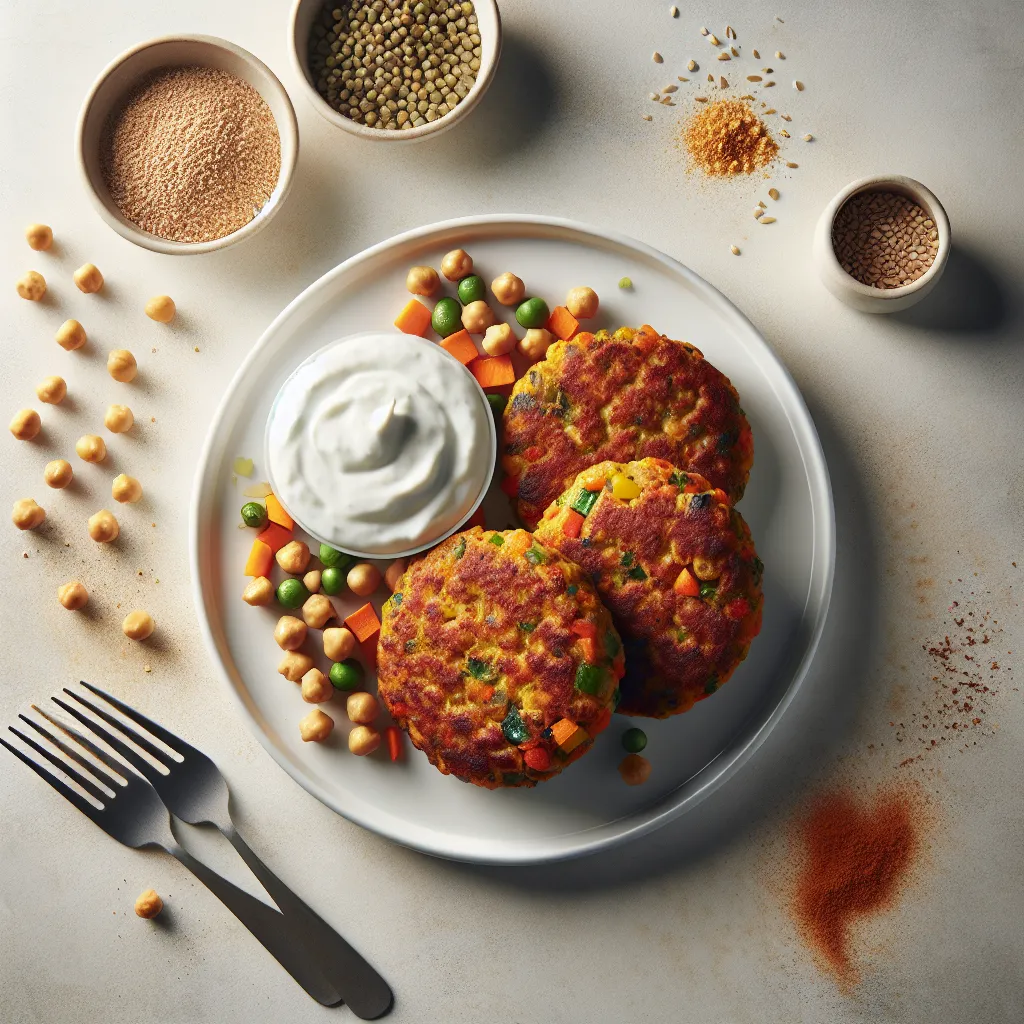 Chickpea and Veggie Patties with Yogurt Dip