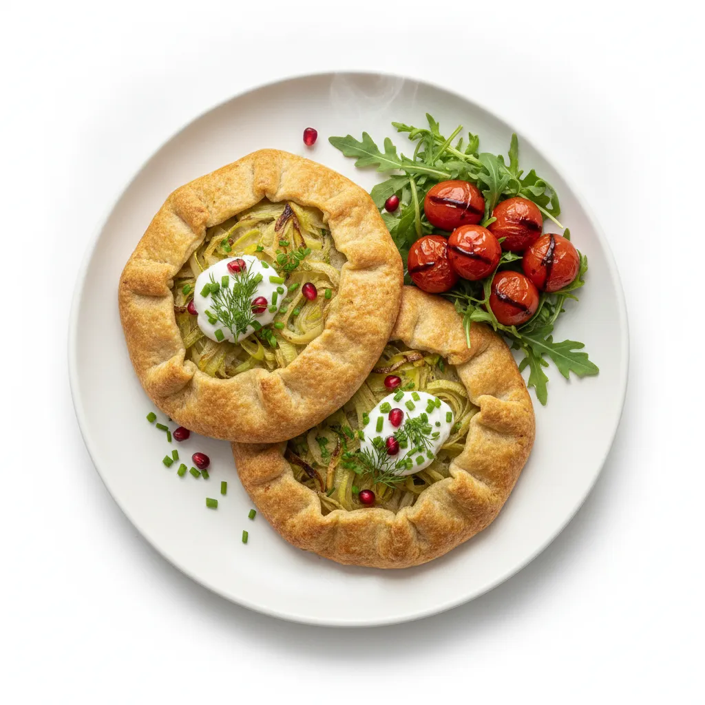 Crispy Leek Galettes with Vegan Garnish