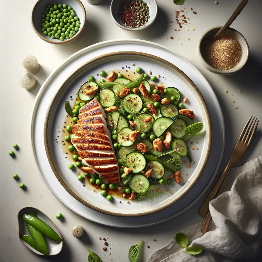 Crunchy Pea Pod and Cucumber Salad with Grilled Chicken