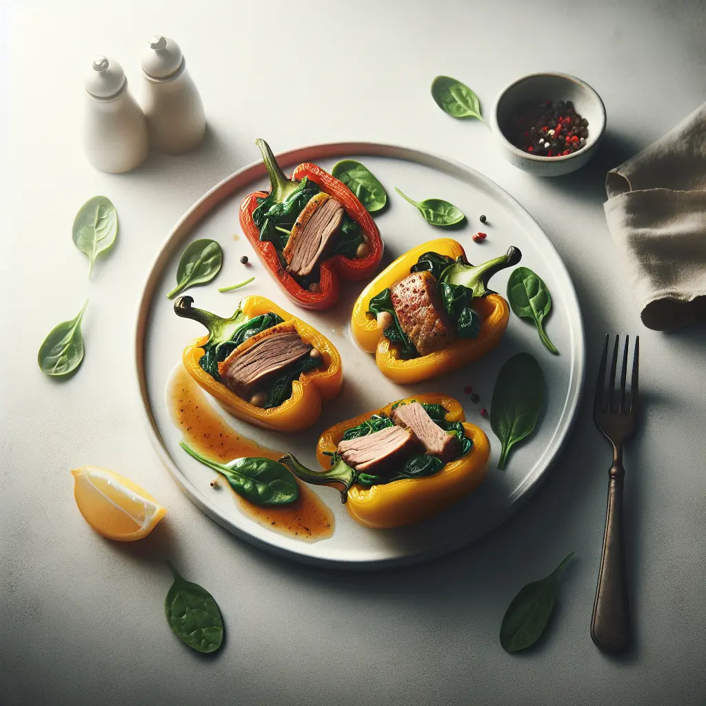 Duck and Spinach Stuffed Bell Peppers