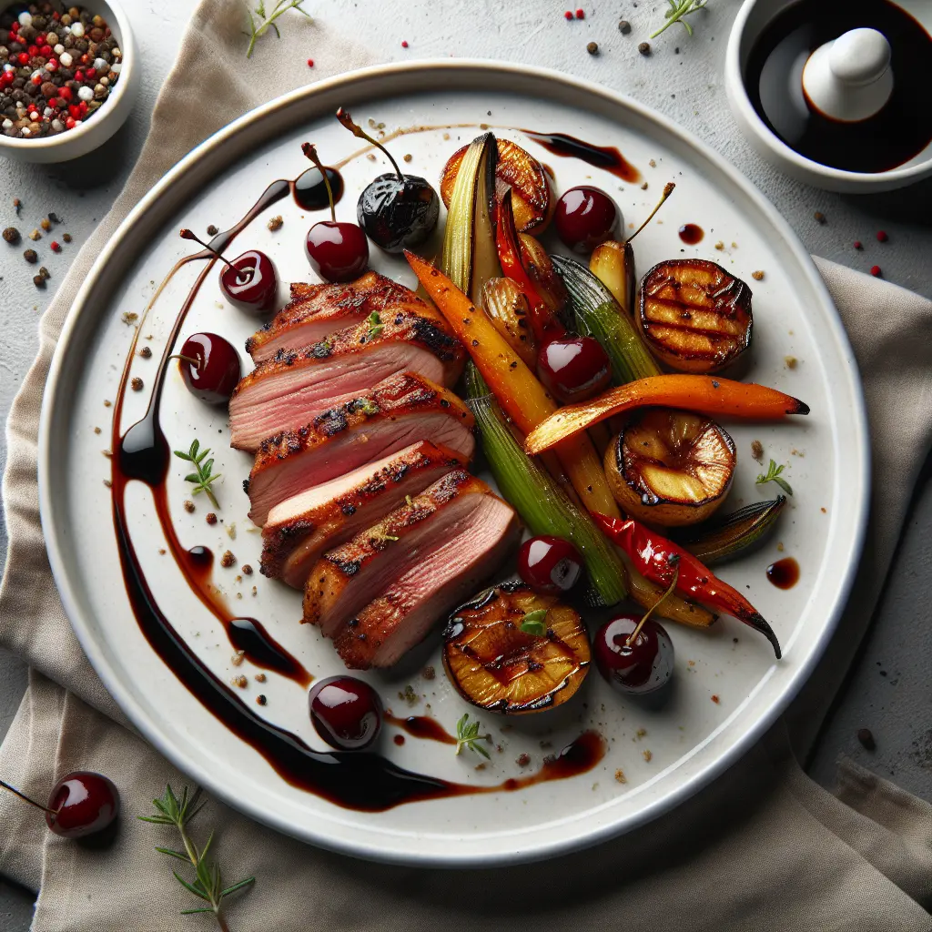 Duck Breast with Balsamic Cherry Sauce and Roasted Vegetables