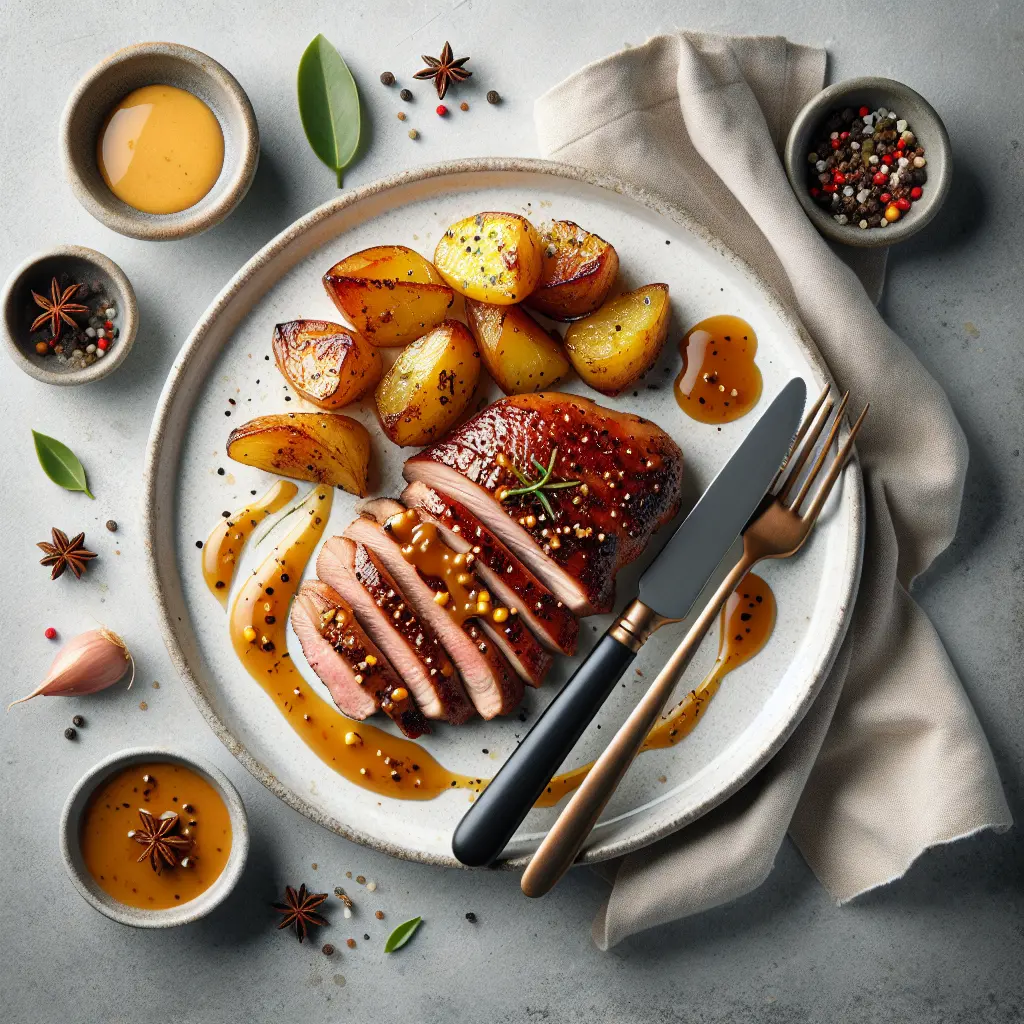 Duck Breast with Honey Mustard Glaze and Roasted Potatoes