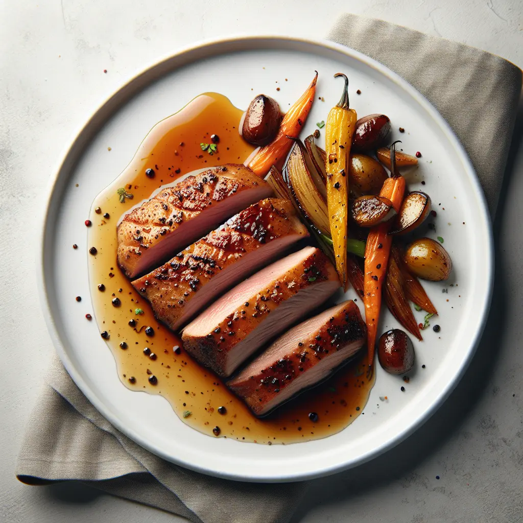 Duck Breast with Honey Mustard Glaze and Roasted Vegetables