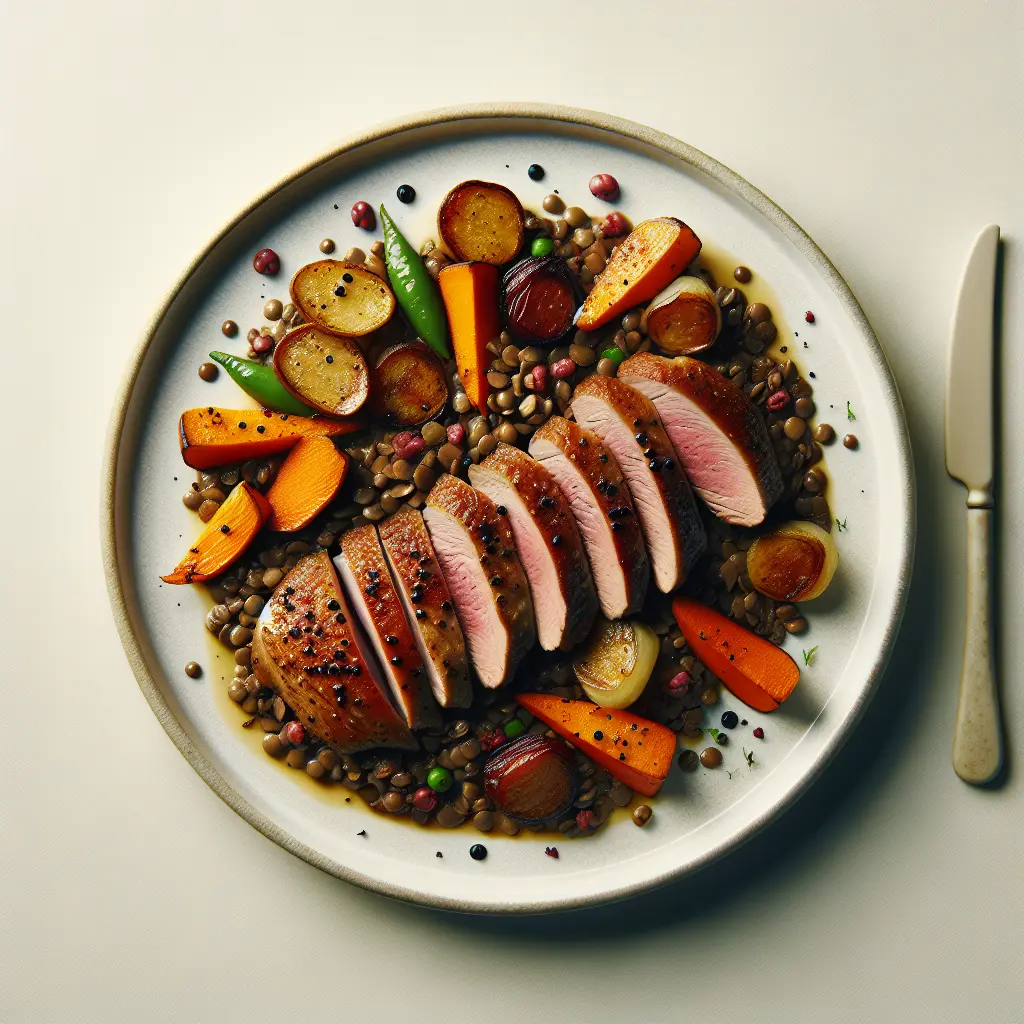 Autumn Duck Confit with Lentils and Roasted Root Vegetables