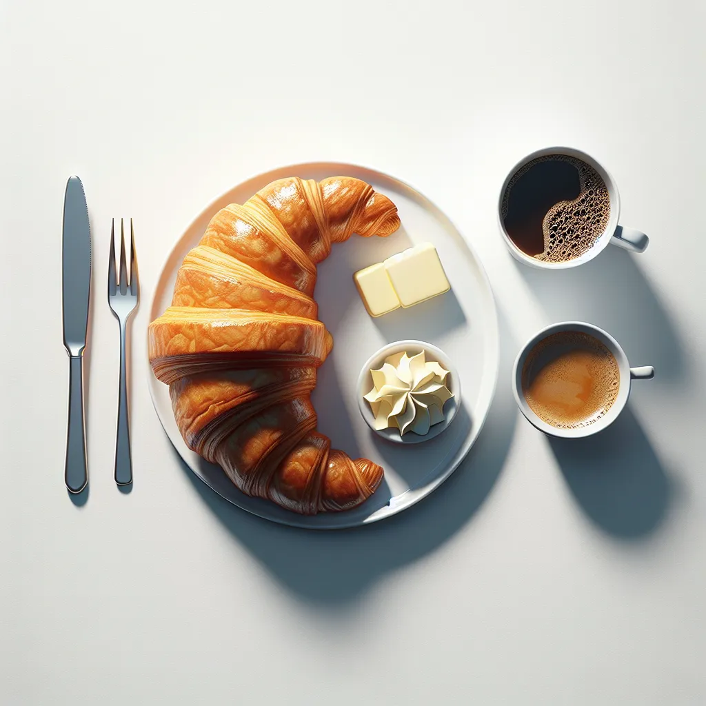 French Croissant with Butter and Coffee