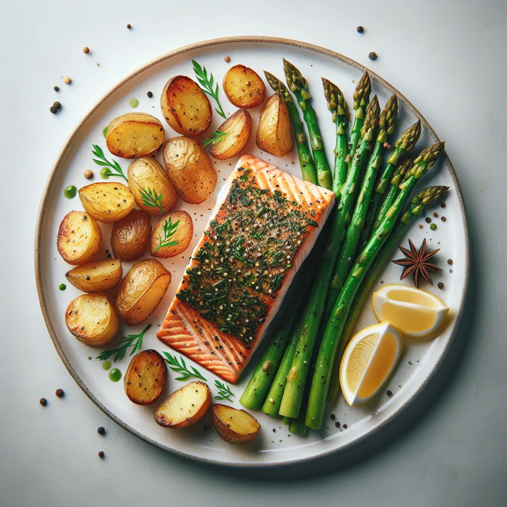 French Herb-Crusted Salmon with Roasted Potatoes and Asparagus