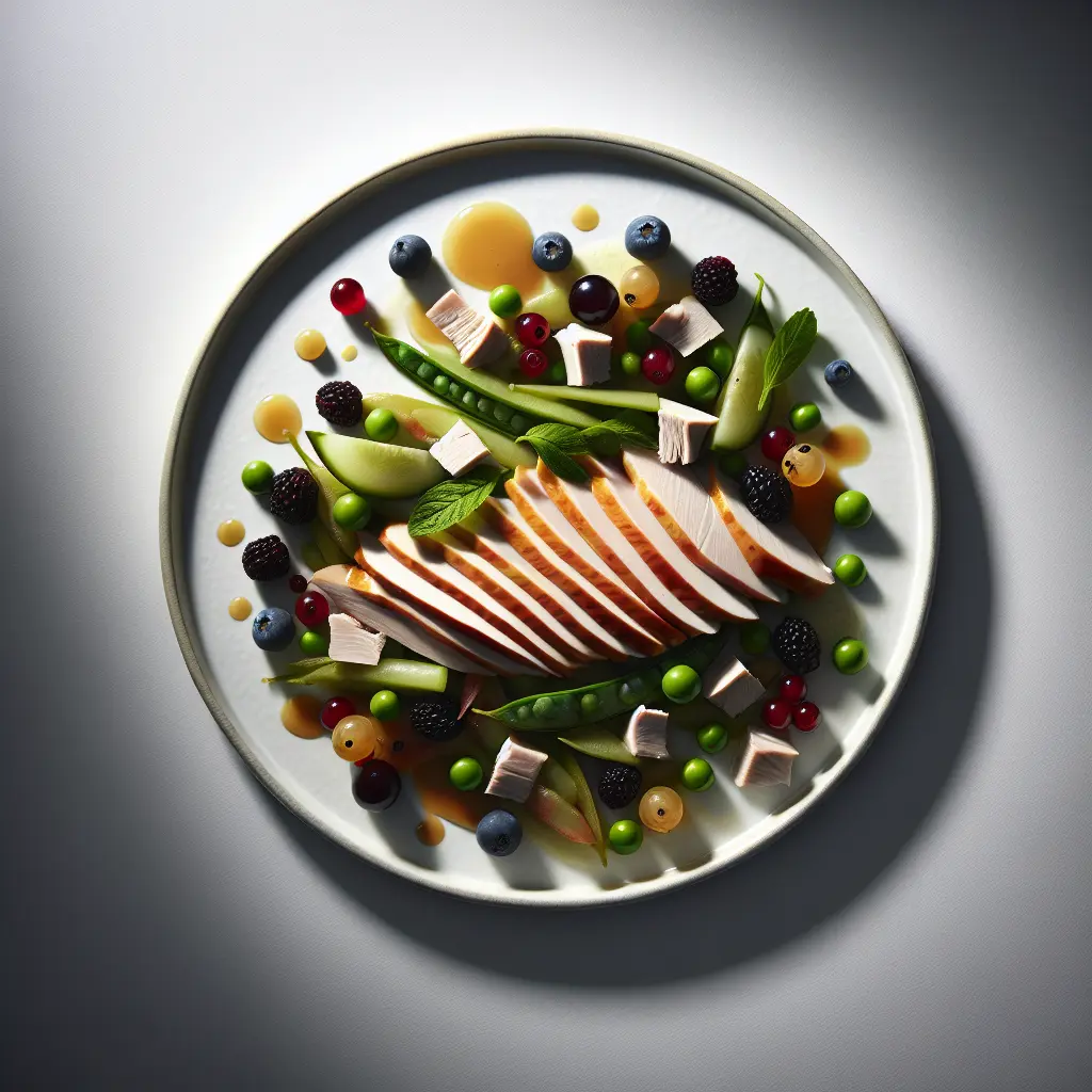 Gooseberry and Blackcurrant Turkey Salad with Pea and Cucumber Dressing