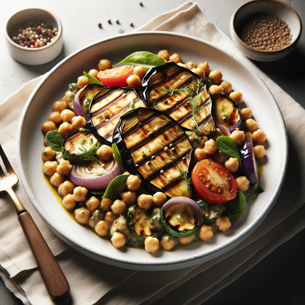 Grilled Aubergine and Chickpea Salad