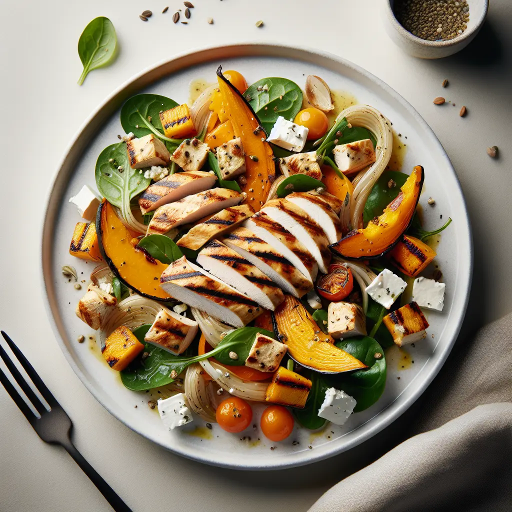 Grilled Chicken Salad with Roasted Pumpkin and Feta