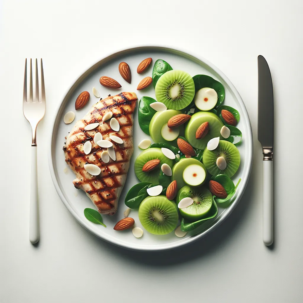 Grilled Chicken with Almond, Apple, and Kiwi Salad