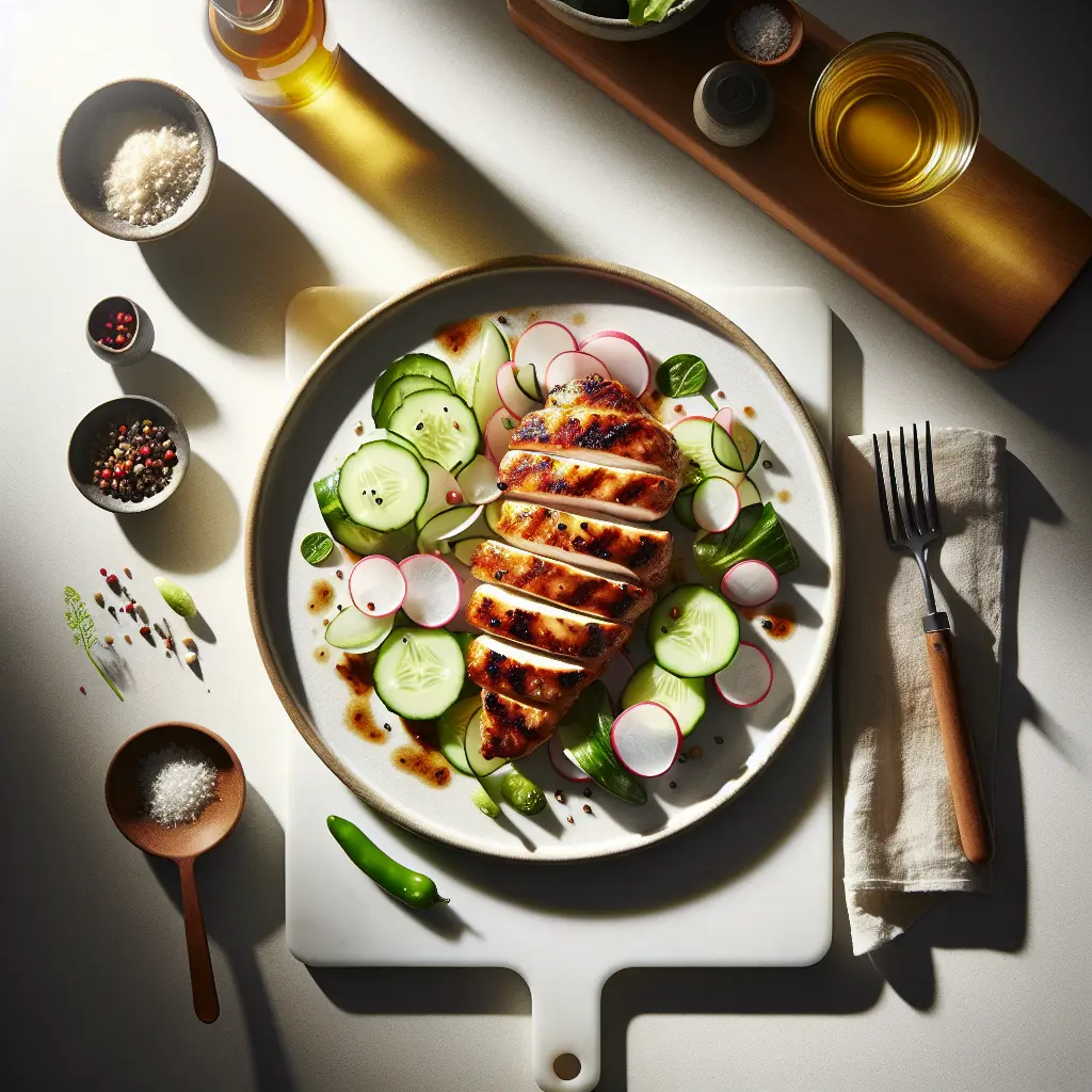 Grilled Chicken with Cucumber and Radish Salad