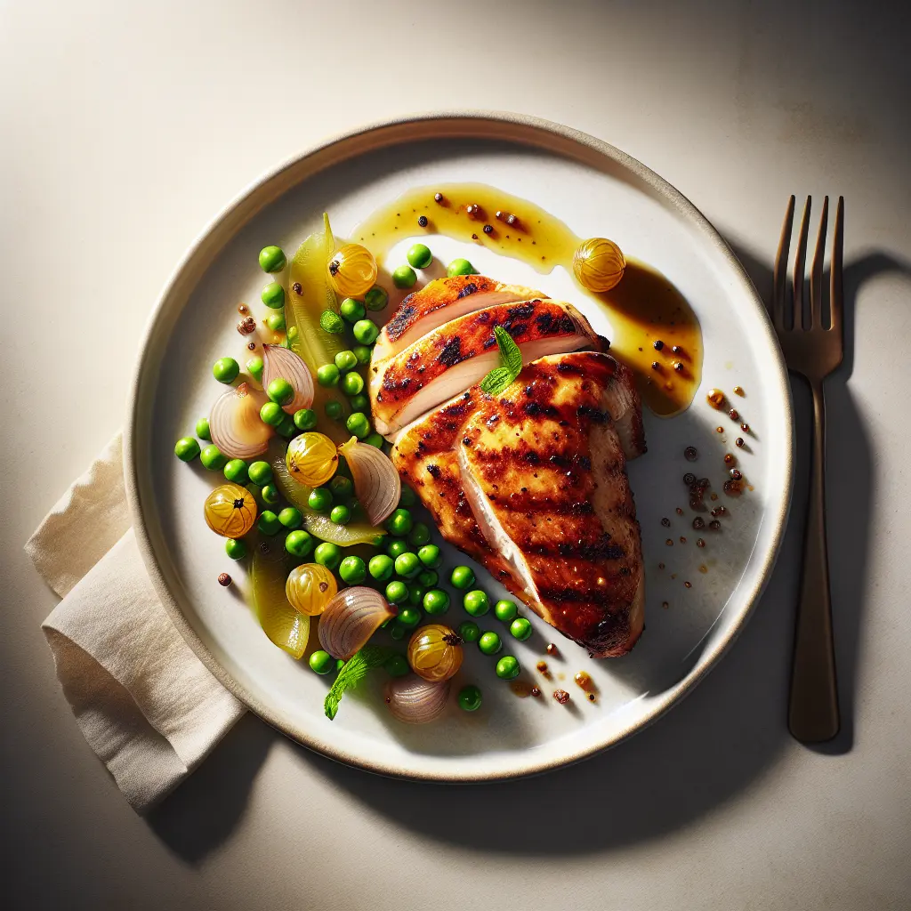 Grilled Chicken with Gooseberry and Pea Salad