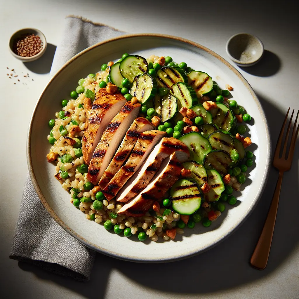 Grilled Chicken with Pea and Cucumber Farro Salad