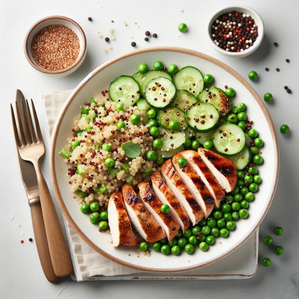 Grilled Chicken with Pea and Cucumber Quinoa Salad