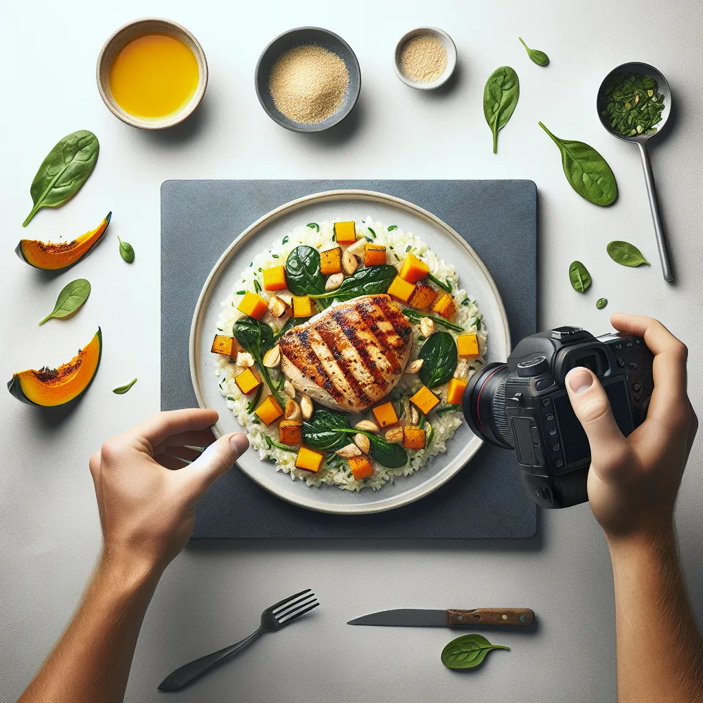 Grilled Chicken with Pumpkin and Spinach Risotto