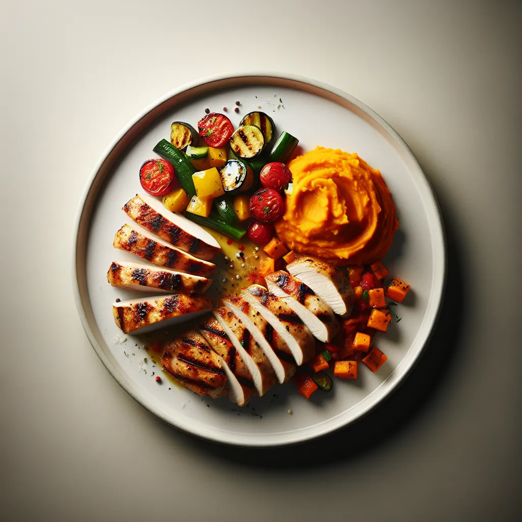 Grilled Chicken with Ratatouille and Sweet Potato Mash