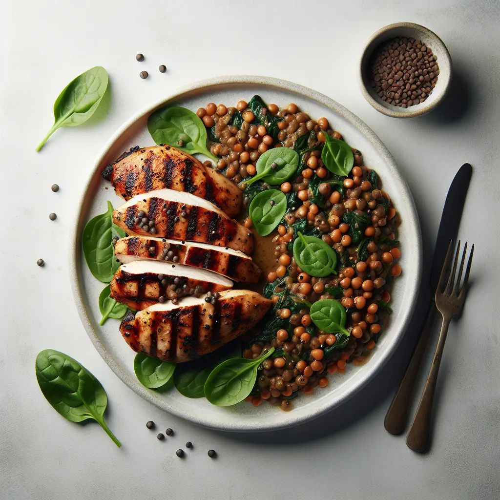 Grilled Chicken with Spiced Lentils and Spinach