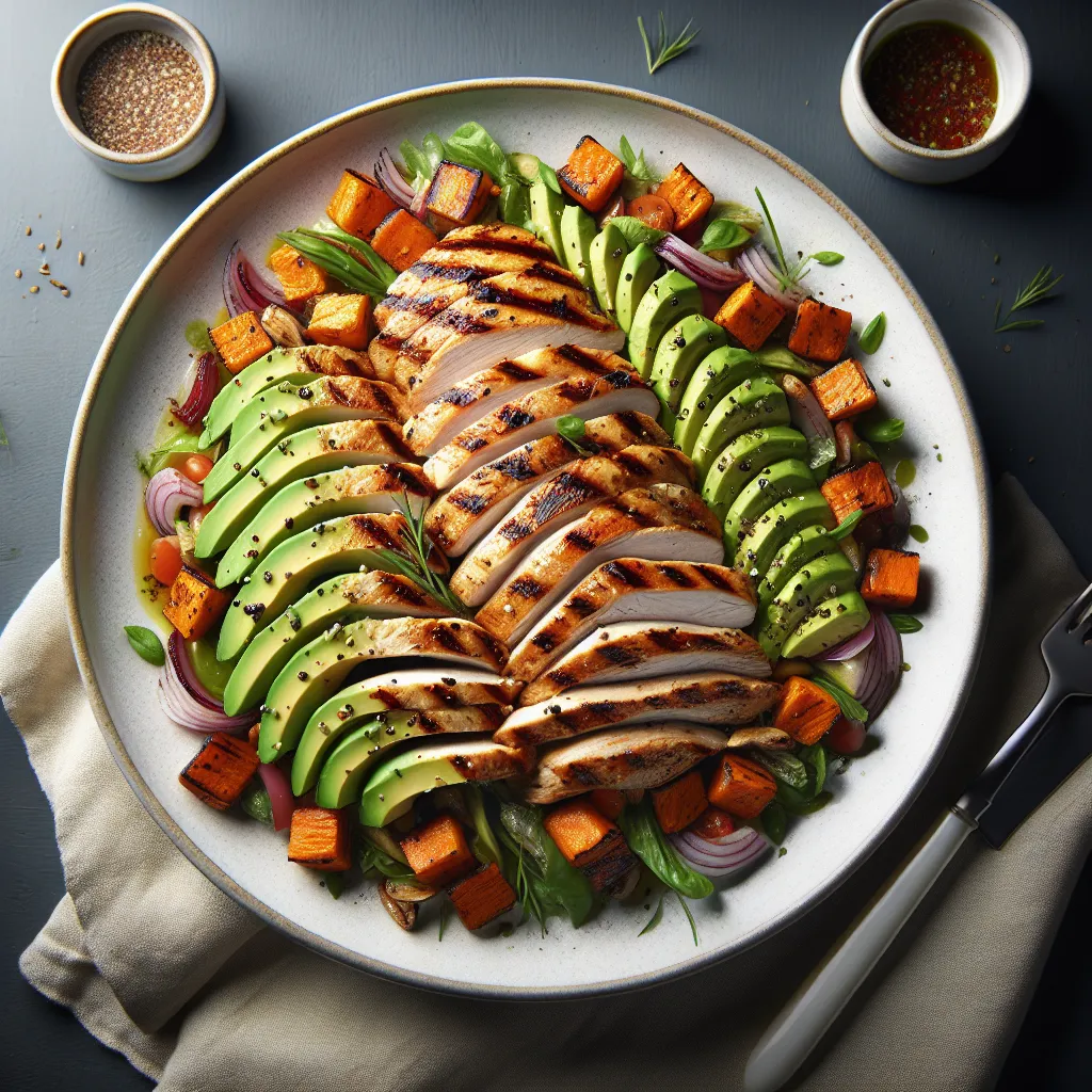 Grilled Chicken with Sweet Potato and Avocado Salad