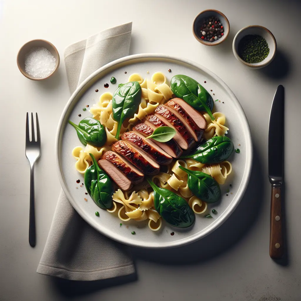 Grilled Duck Breast with Pasta and Spinach