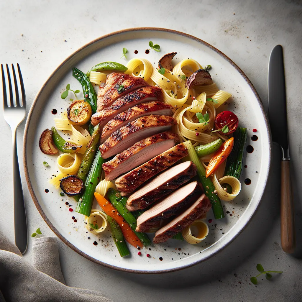 Grilled Duck Breast with Pasta and Vegetables