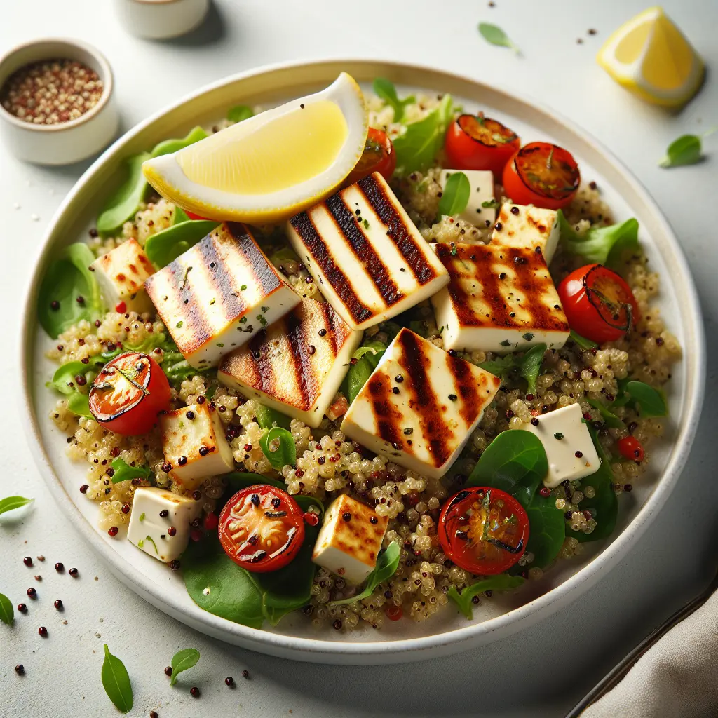 Grilled Halloumi and Quinoa Salad with Lemon Herb Dressing