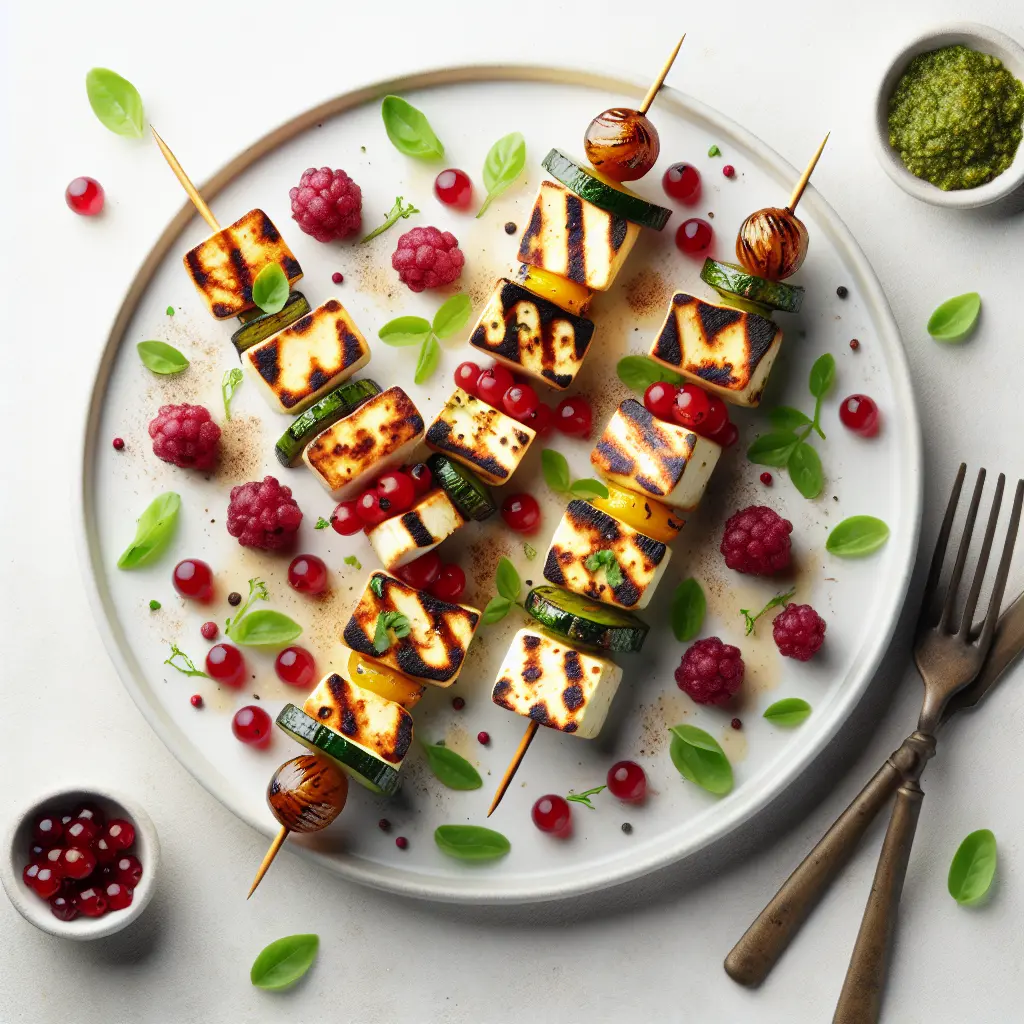 Grilled Halloumi and Vegetable Skewers with Gooseberry Salsa